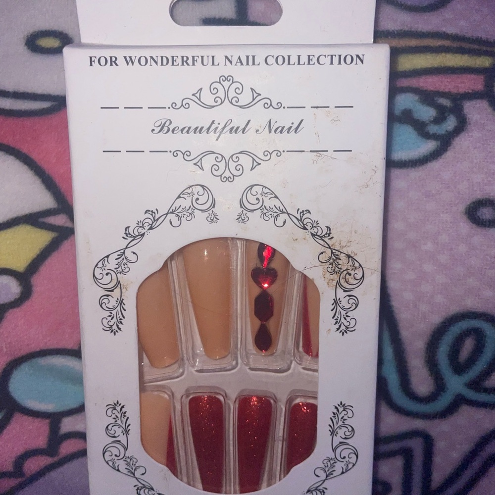 Glitter Red French-tip Press-on Nails 24pcs